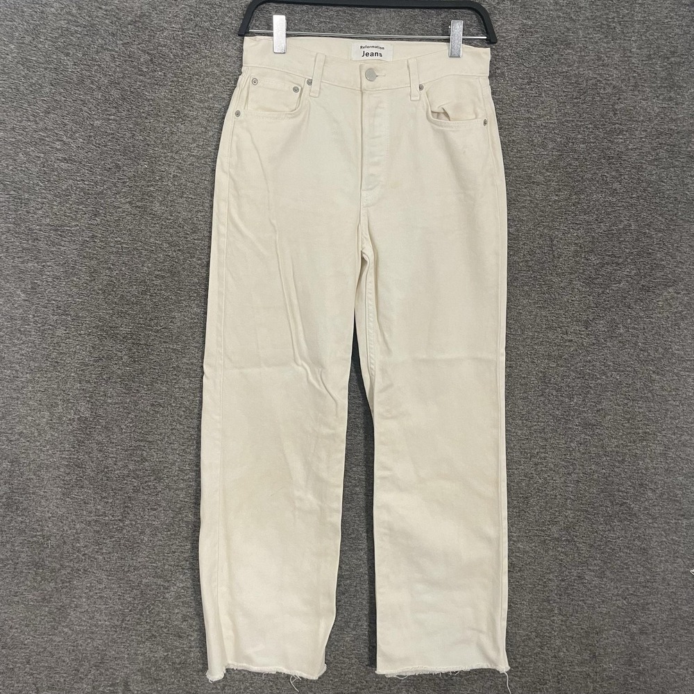 Reformation‎ Fawcett Jeans Womens 26 White High Rise Straight Raw Hem Denim